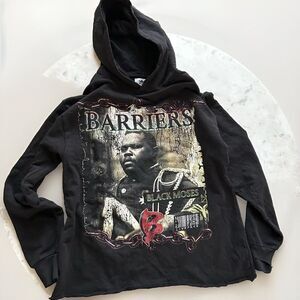 Black Graphic Pullover Hoodie with 'Barriers' Front Print